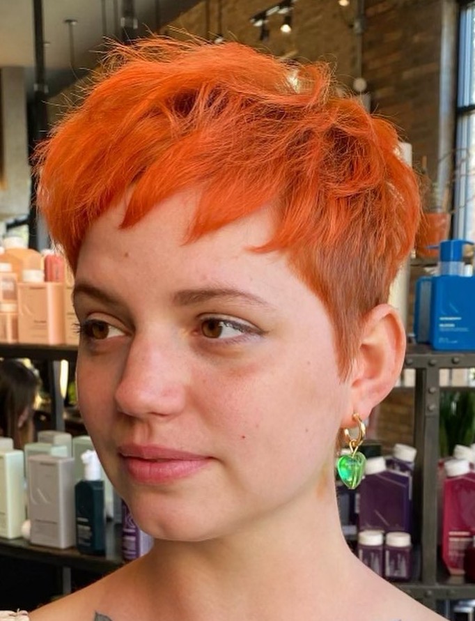 Vibrant Fiery Piecey Pixie Cut