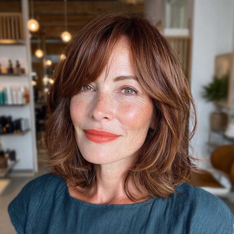 Warm Textured Lob with Soft Face-Framing Layers
