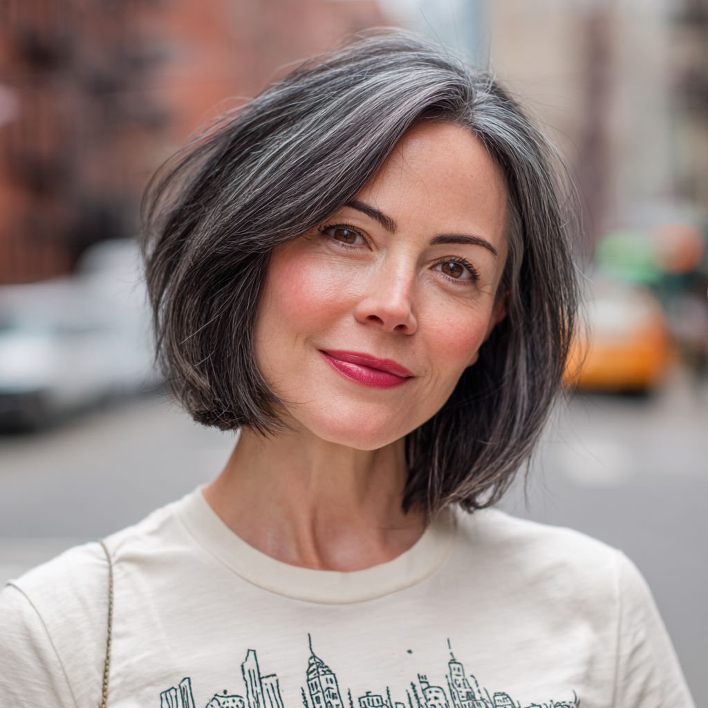 Trendy Textured Grey Bob with Soft Waves