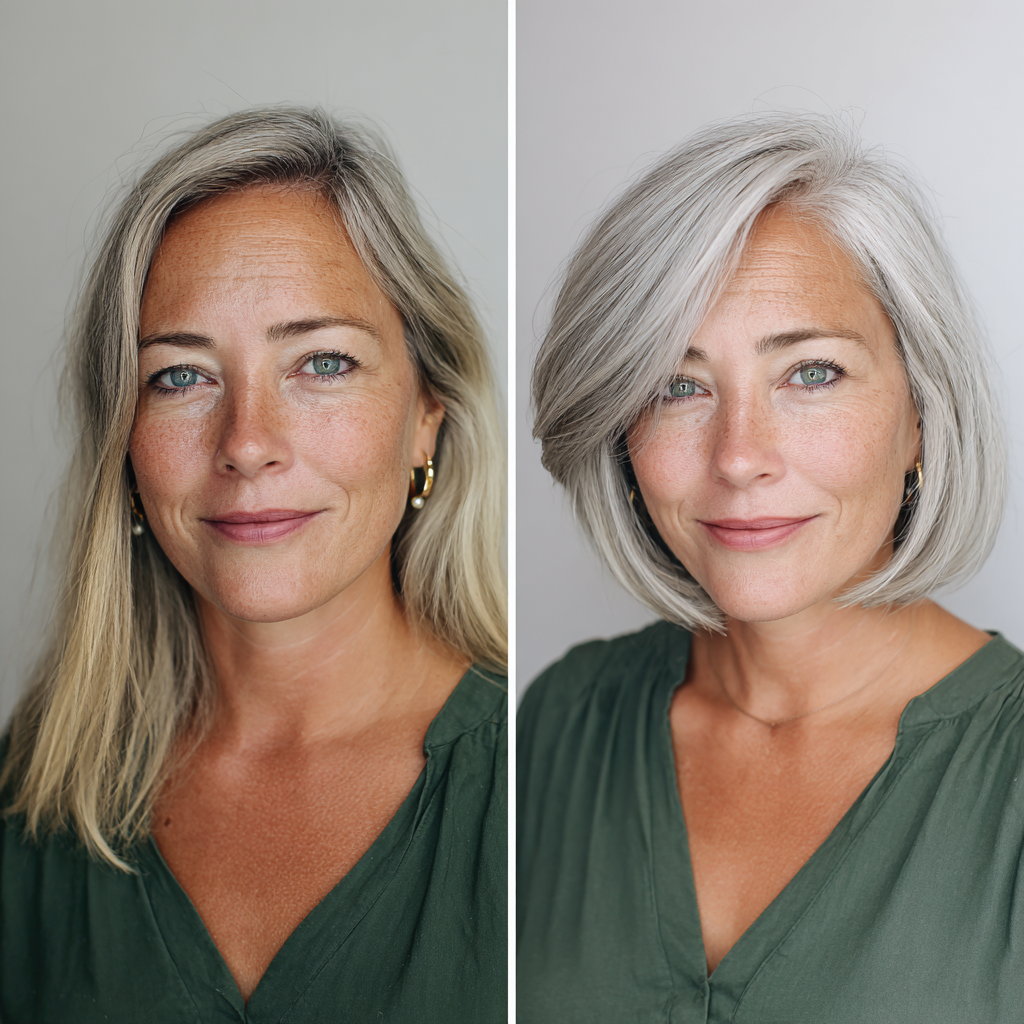Chic Asymmetrical Grey Bob with Soft Textured Ends