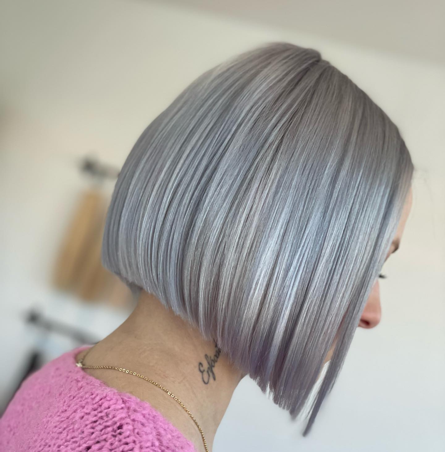 Chic Blunt Grey Bob with Glossy Finish