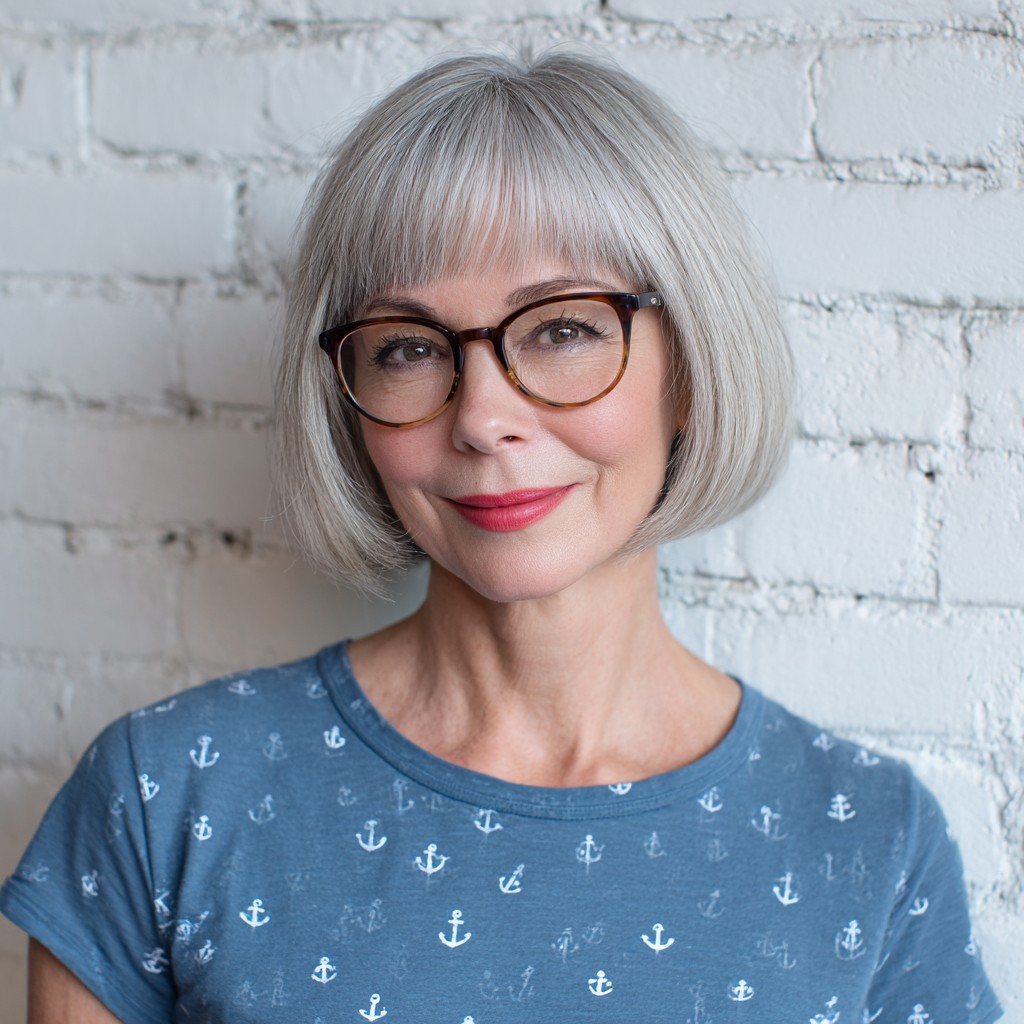 Chic Blunt Grey Bob with Soft Bangs