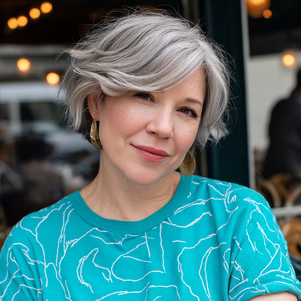 Chic Layered Grey Bob with Soft Waves