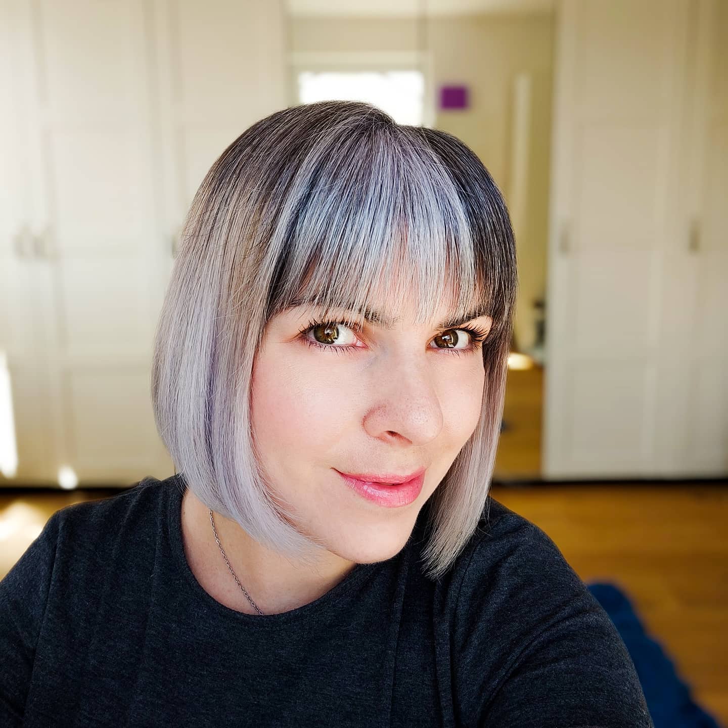 Chic Silver Bob with Bold Bangs