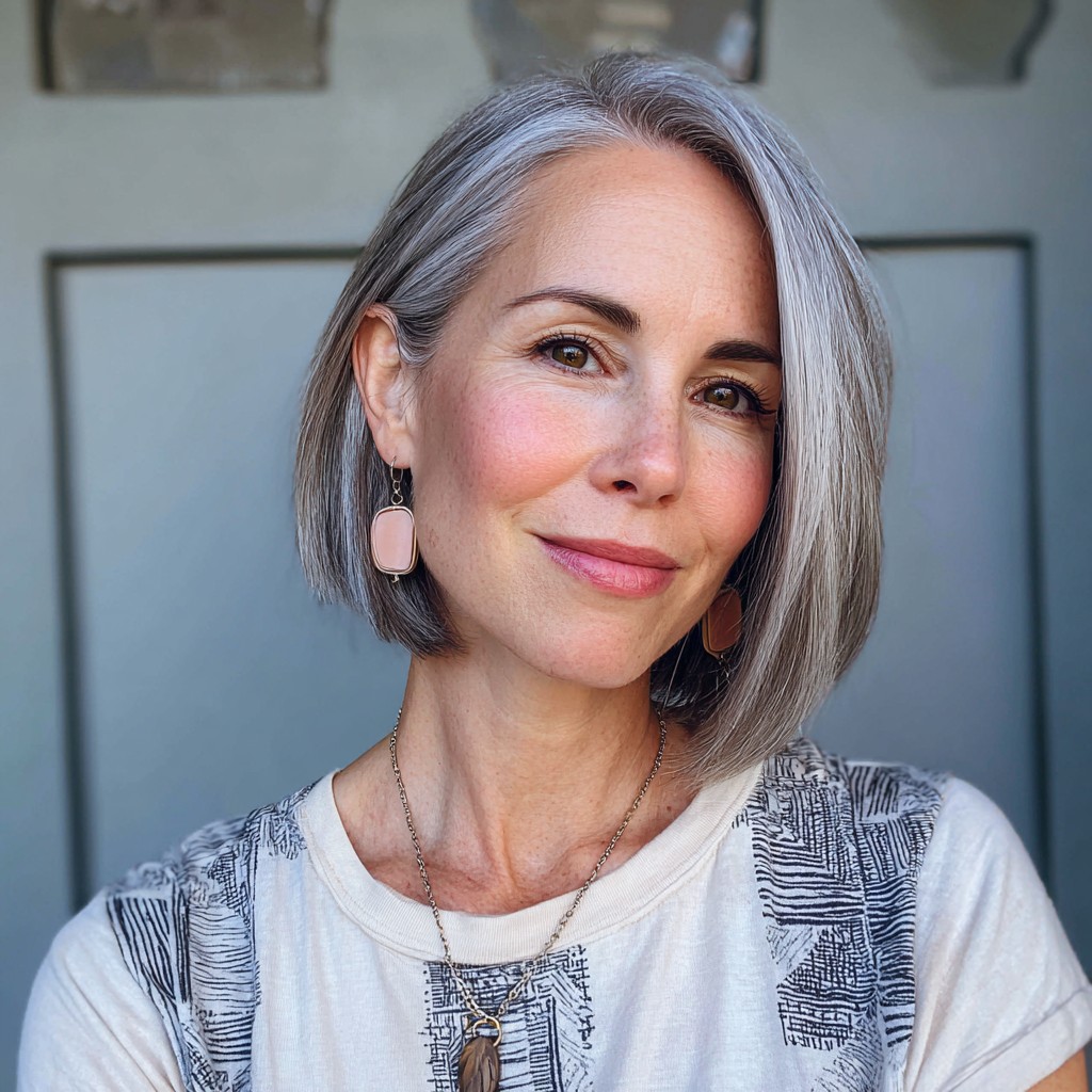 Chic Sleek Grey Bob with Subtle Layers