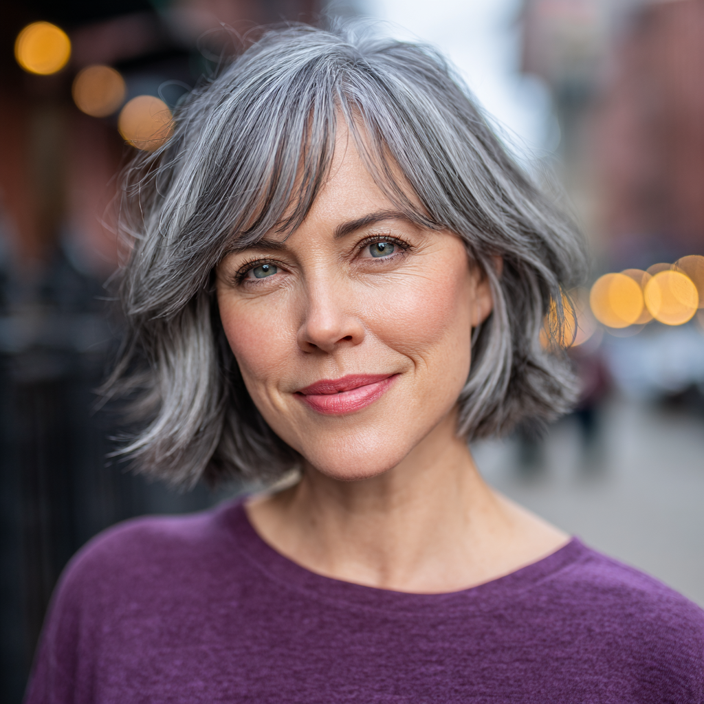 Chic Textured Grey Bob with Face-Framing Layers