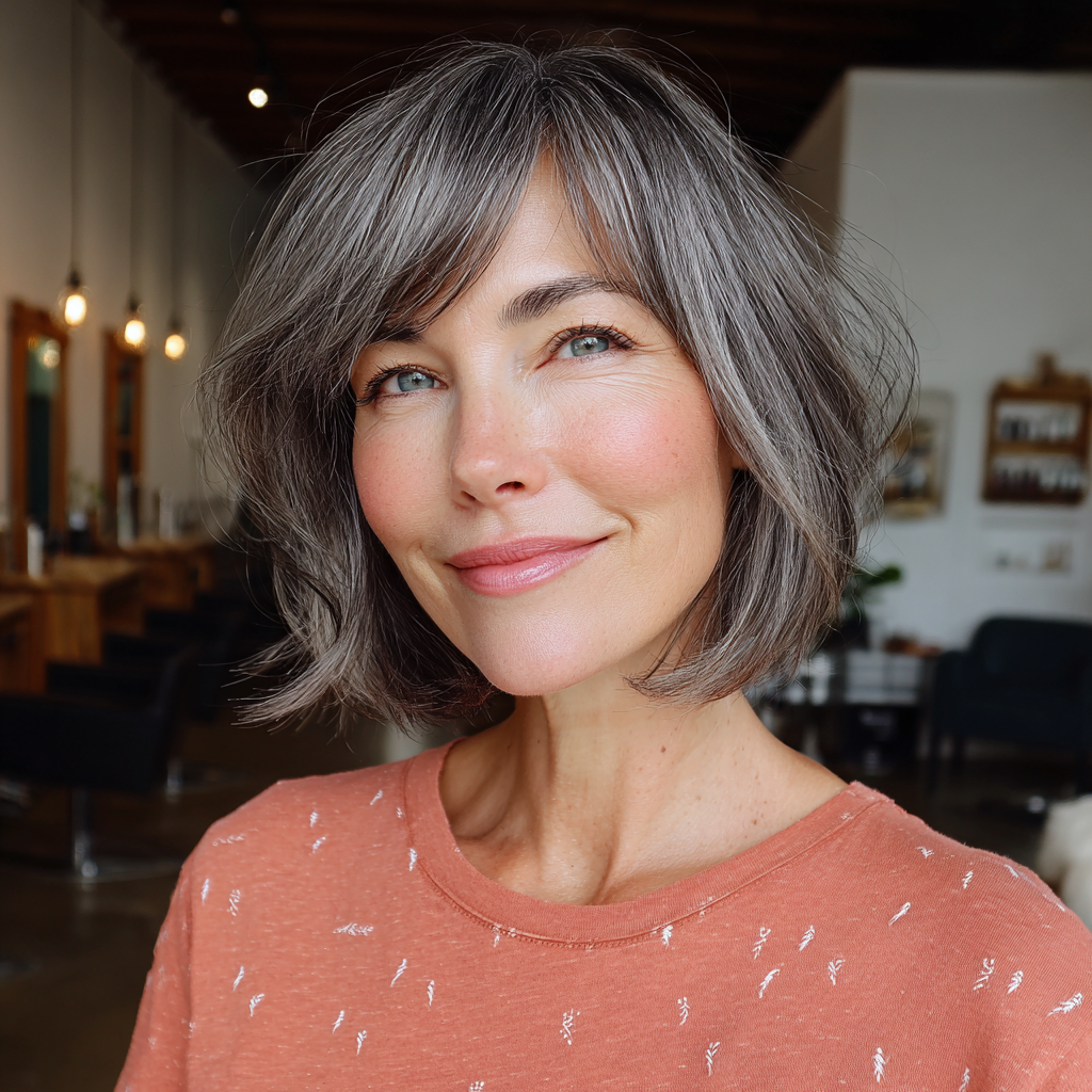 Chic Textured Grey Bob with Soft Volume