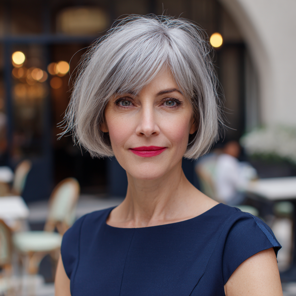 Chic Textured Grey Bob with Subtle Volume