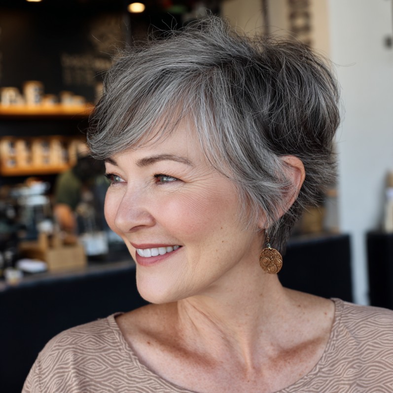 Chic Textured Silver Pixie with Soft Volume