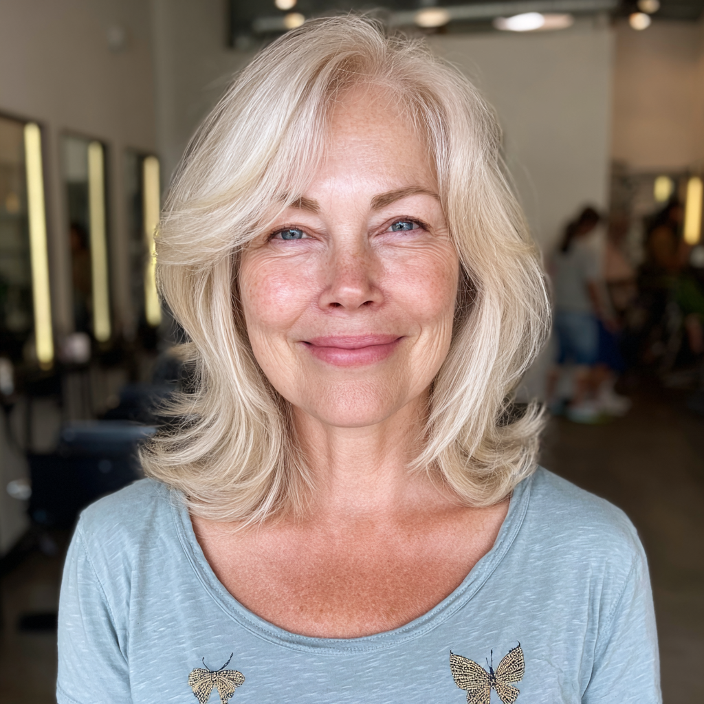 Elegant Light Blonde Layered Cut with Soft Waves