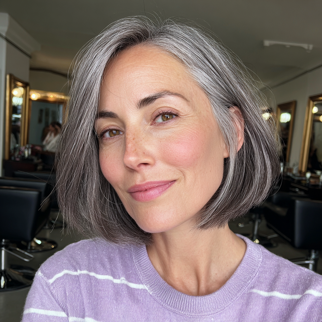 elegant textured grey bob with subtle waves