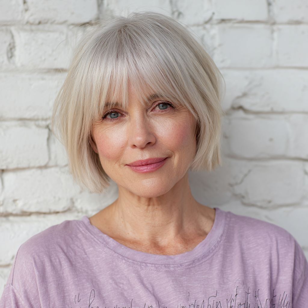 Light Blonde Blunt Cut with Soft Fringe
