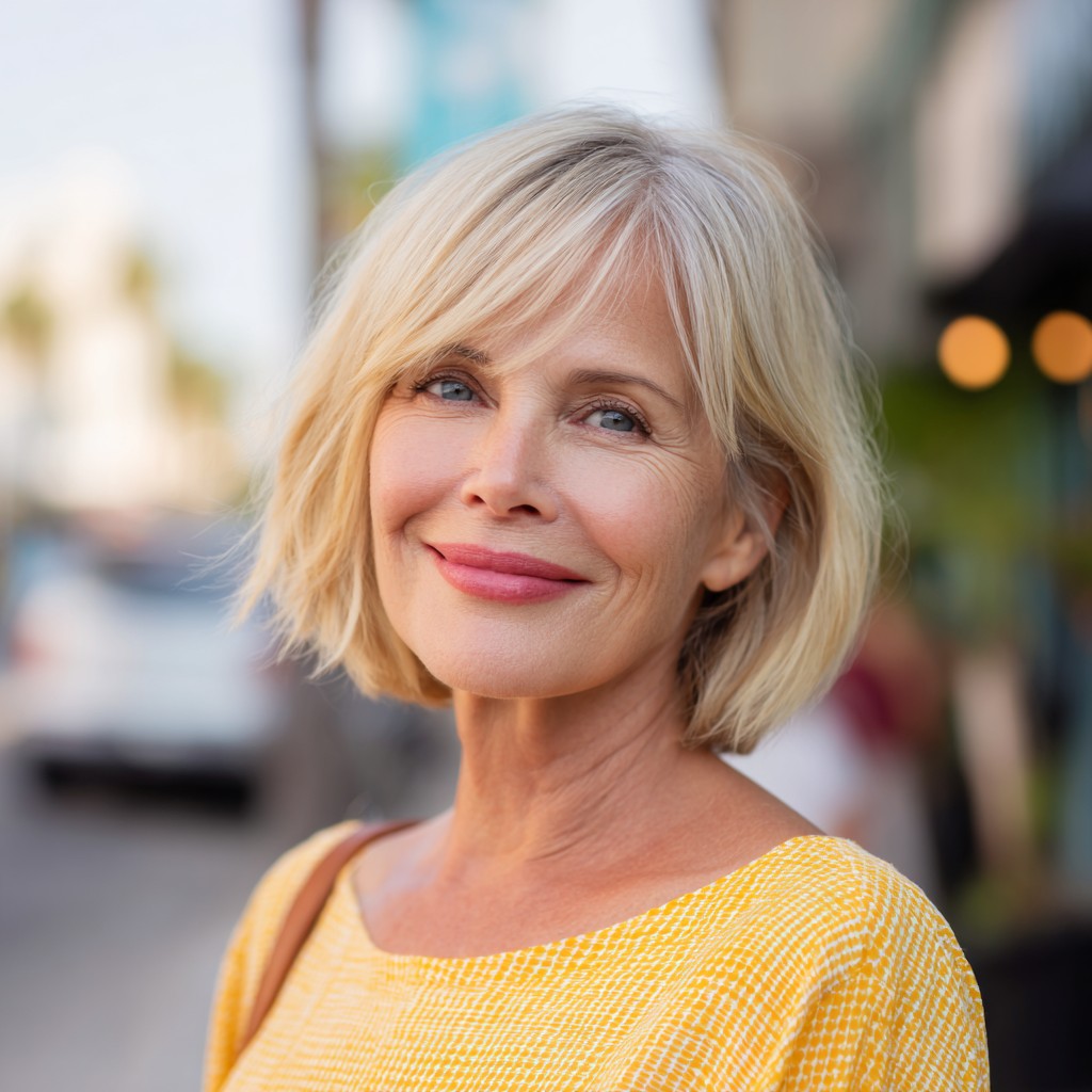 Light Blonde Textured Bob with Subtle Bangs