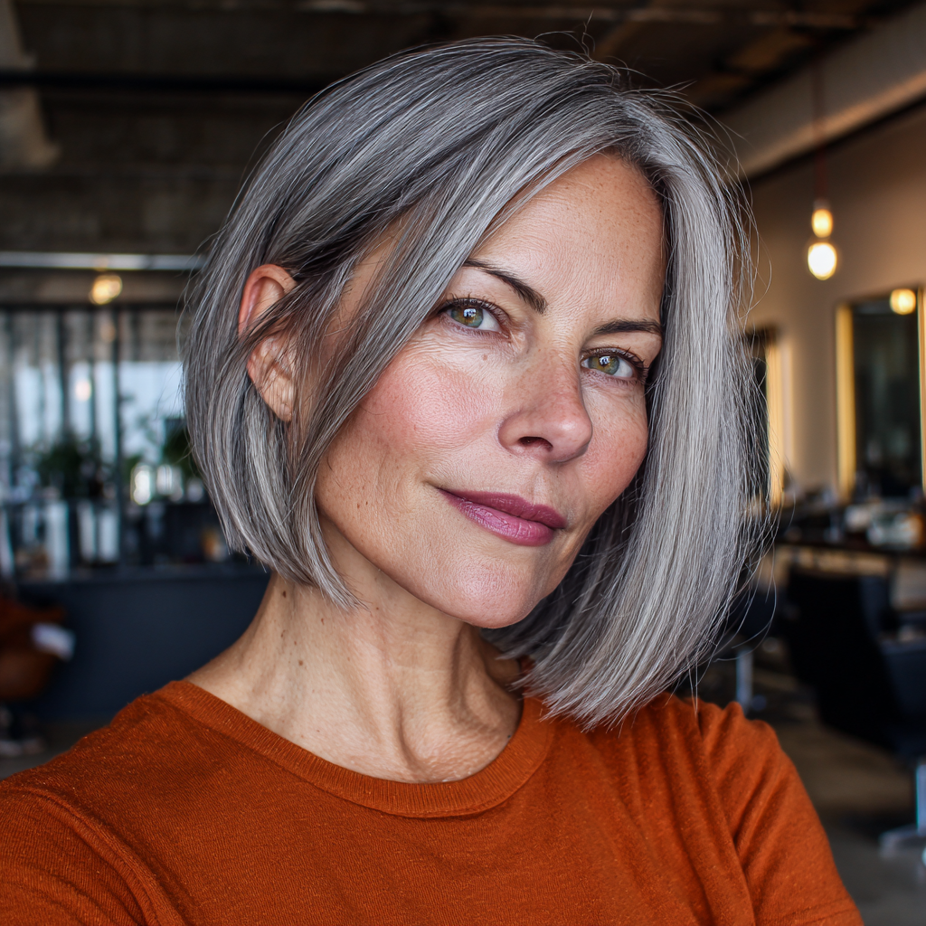 Modern Grey Bob with Textured Ends
