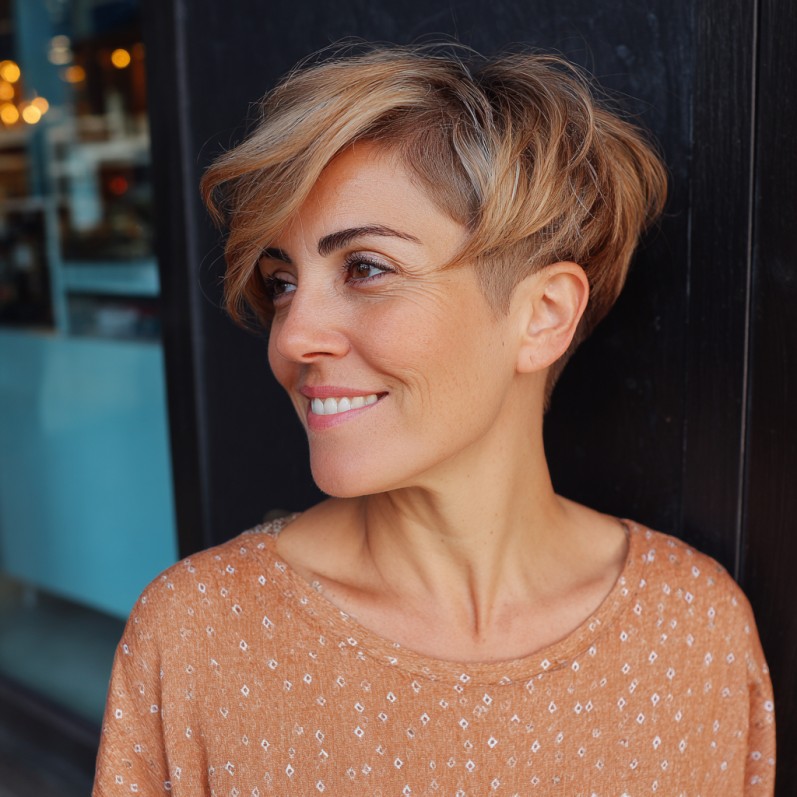 Modern Textured Pixie with Soft Golden Highlights