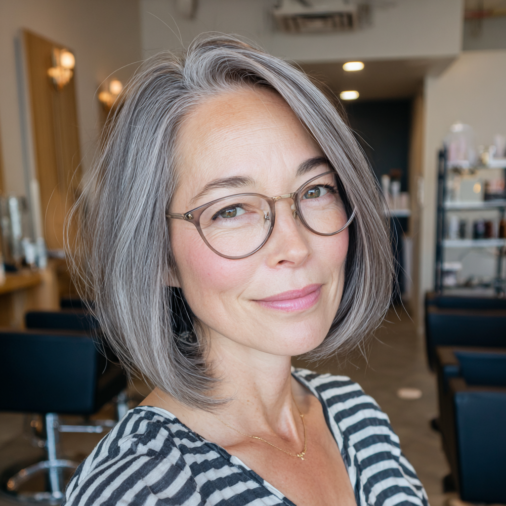Sleek Grey Bob with Soft Textured Layers
