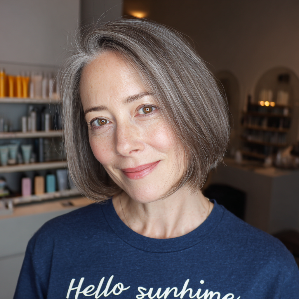 Sleek Silver Bob with Subtle Face-Framing Layers