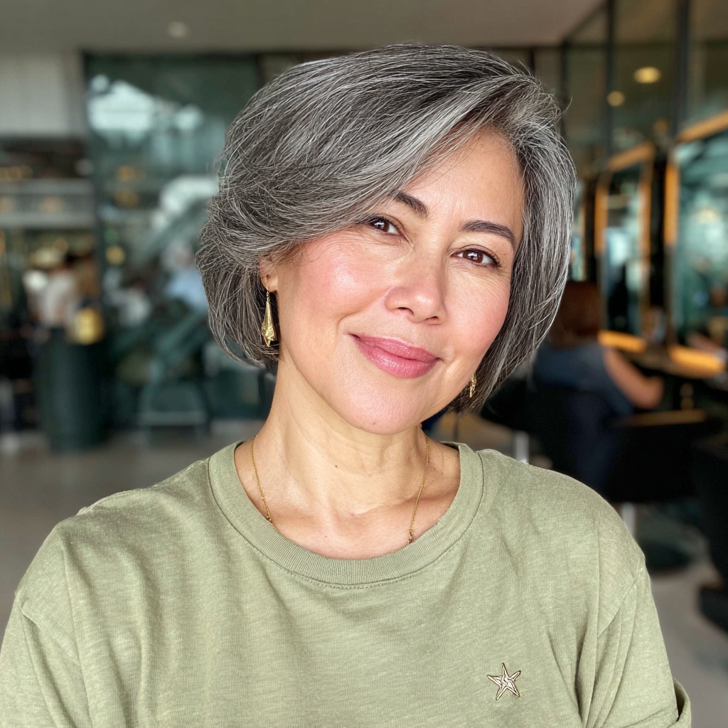 Stylish Grey Bob with Soft Volume and Face-Framing Layers