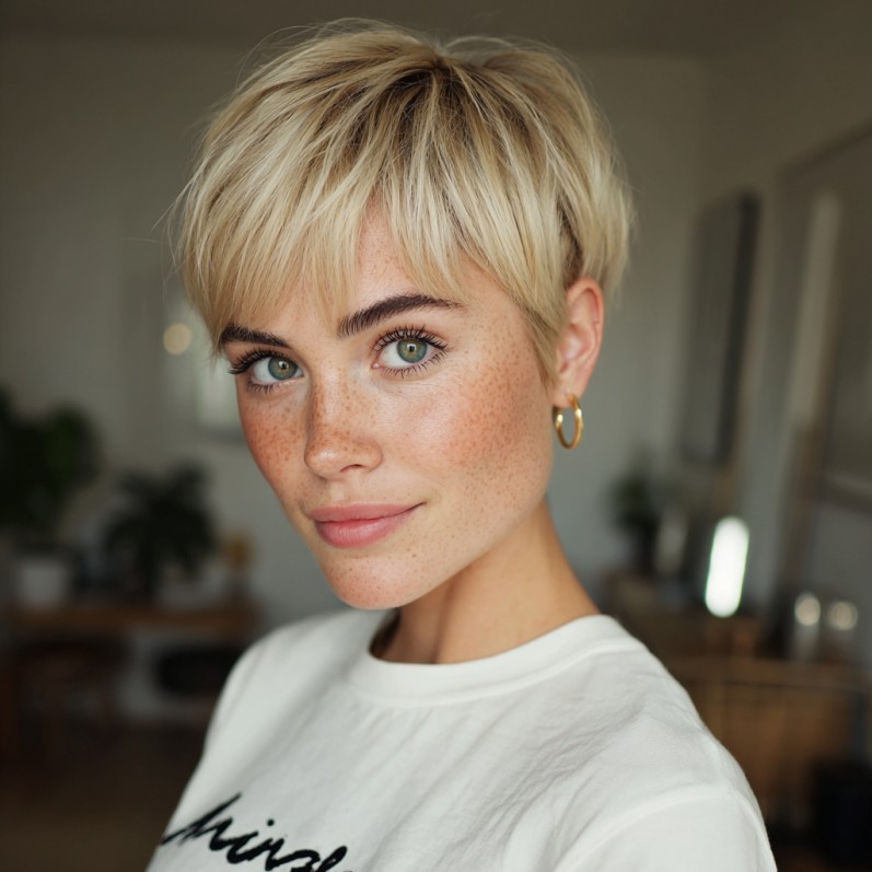 Stylish Textured Pixie with Soft Blonde Highlights