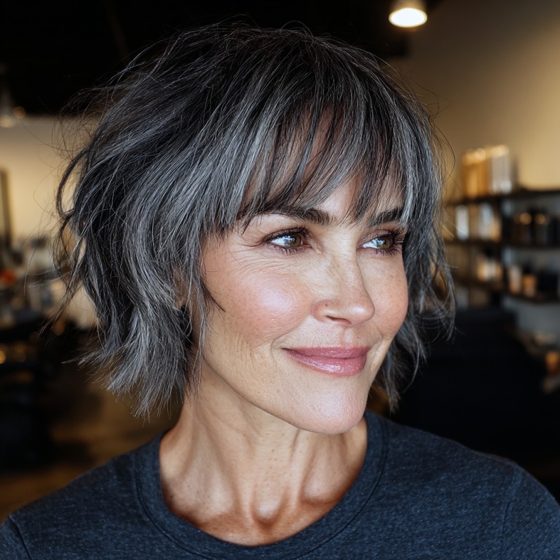 Textured Gray Bob with Soft Bangs