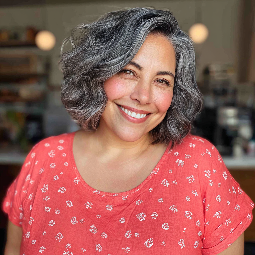 Textured Grey Bob with Defined Waves