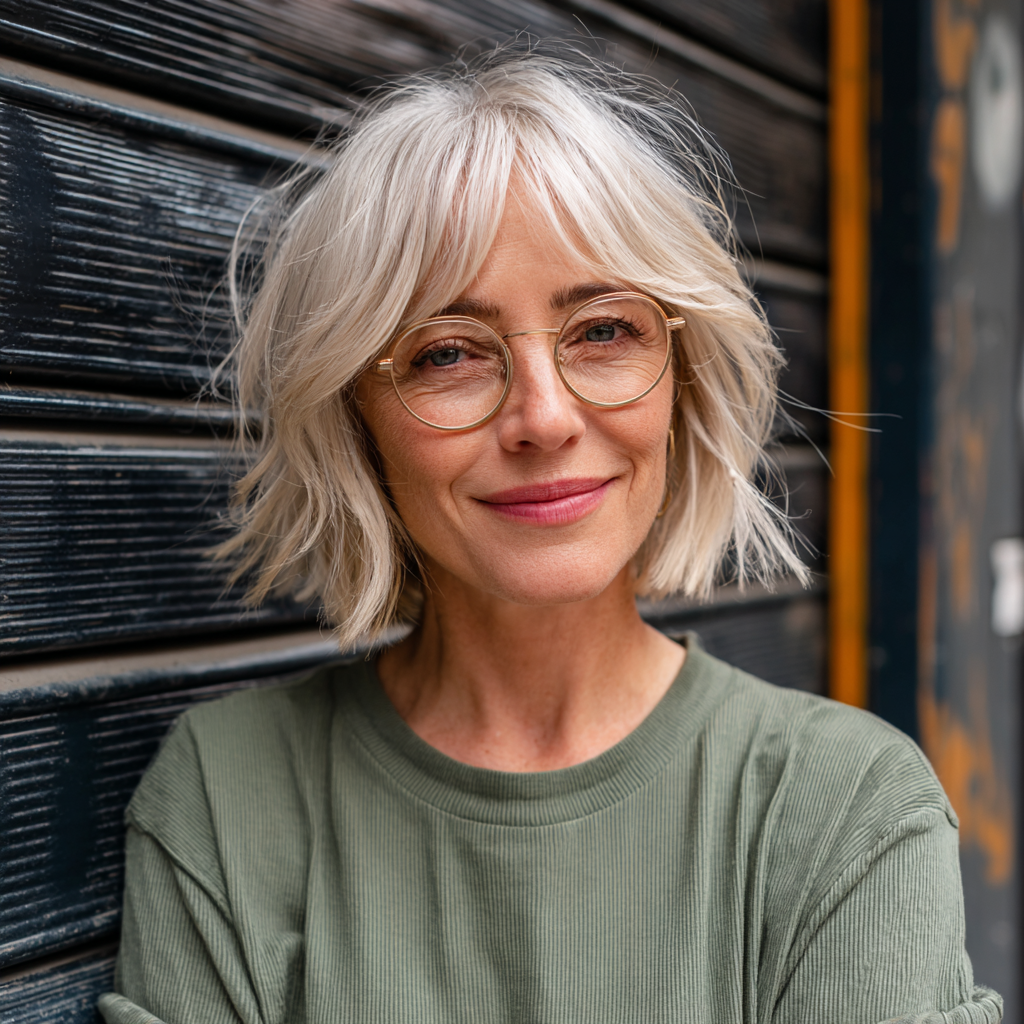 Textured Light Blonde Bob with Wispy Bangs