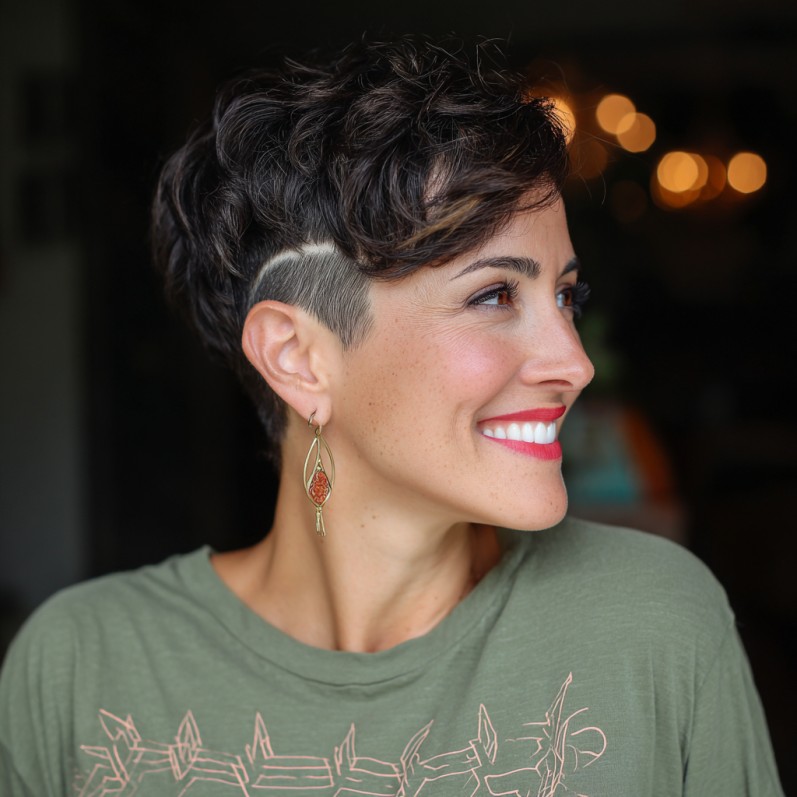Textured Pixie with Bold Undercut and Defined Curls