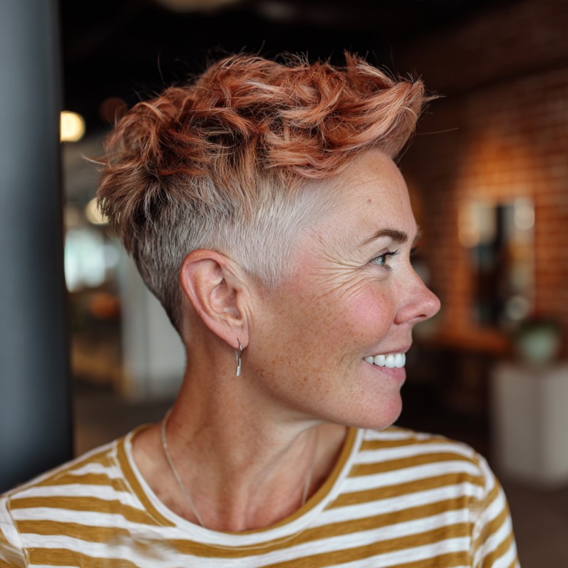 Textured Short Cut with Warm Copper Highlights
