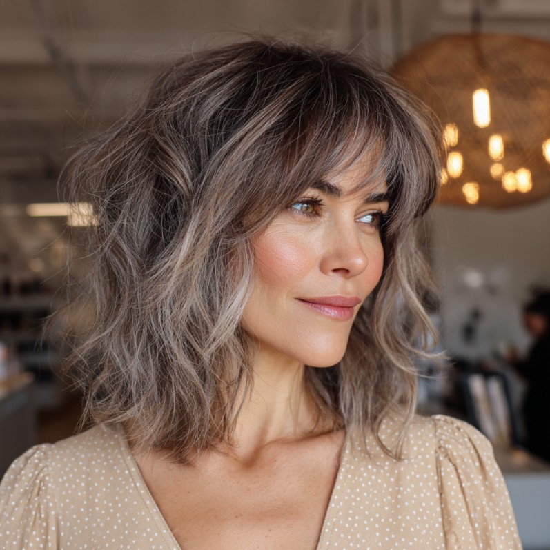 Textured Shoulder-Length Cut with Face-Framing Bangs