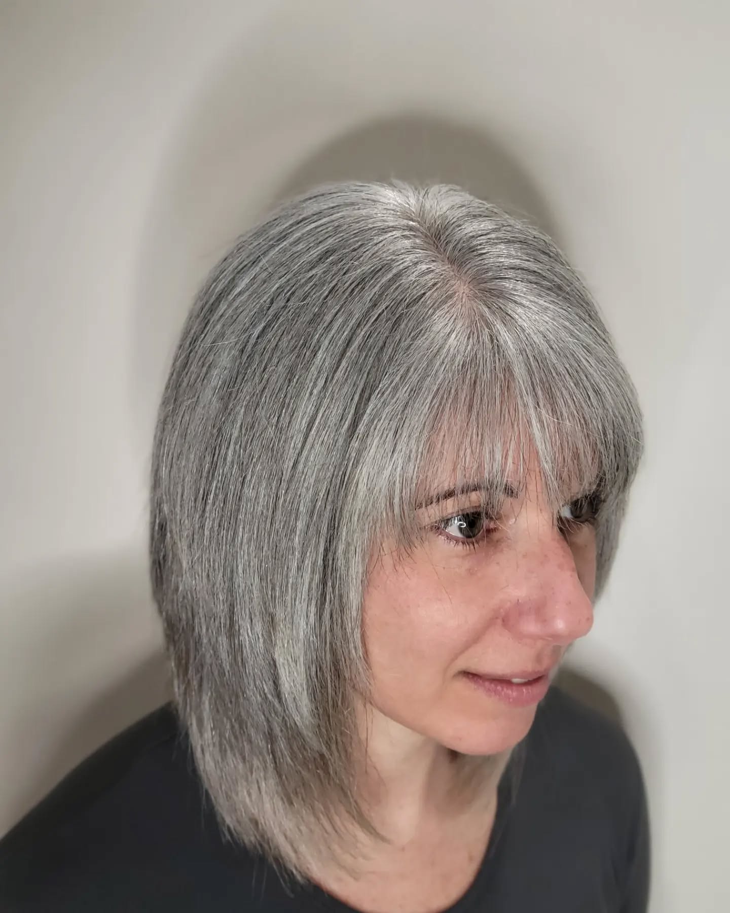 Textured Silver Bob with Soft Bangs