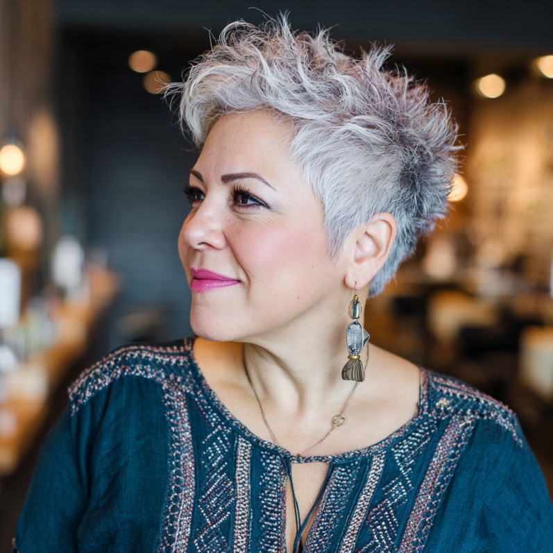 Textured Silver Faux Hawk with Soft Waves