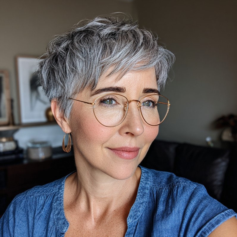 Textured Silver Pixie Cut with Soft Layers