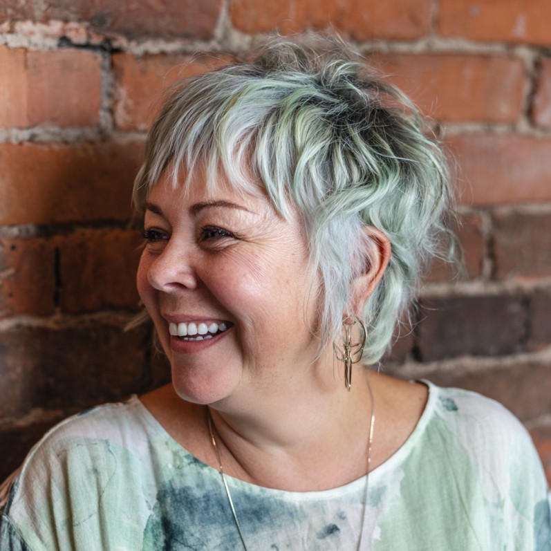 Textured Silver Pixie with Soft Pastel Highlights