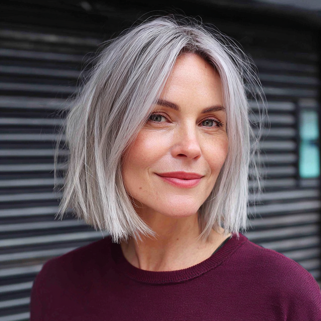 Trendy Textured Grey Bob with Subtle Layers