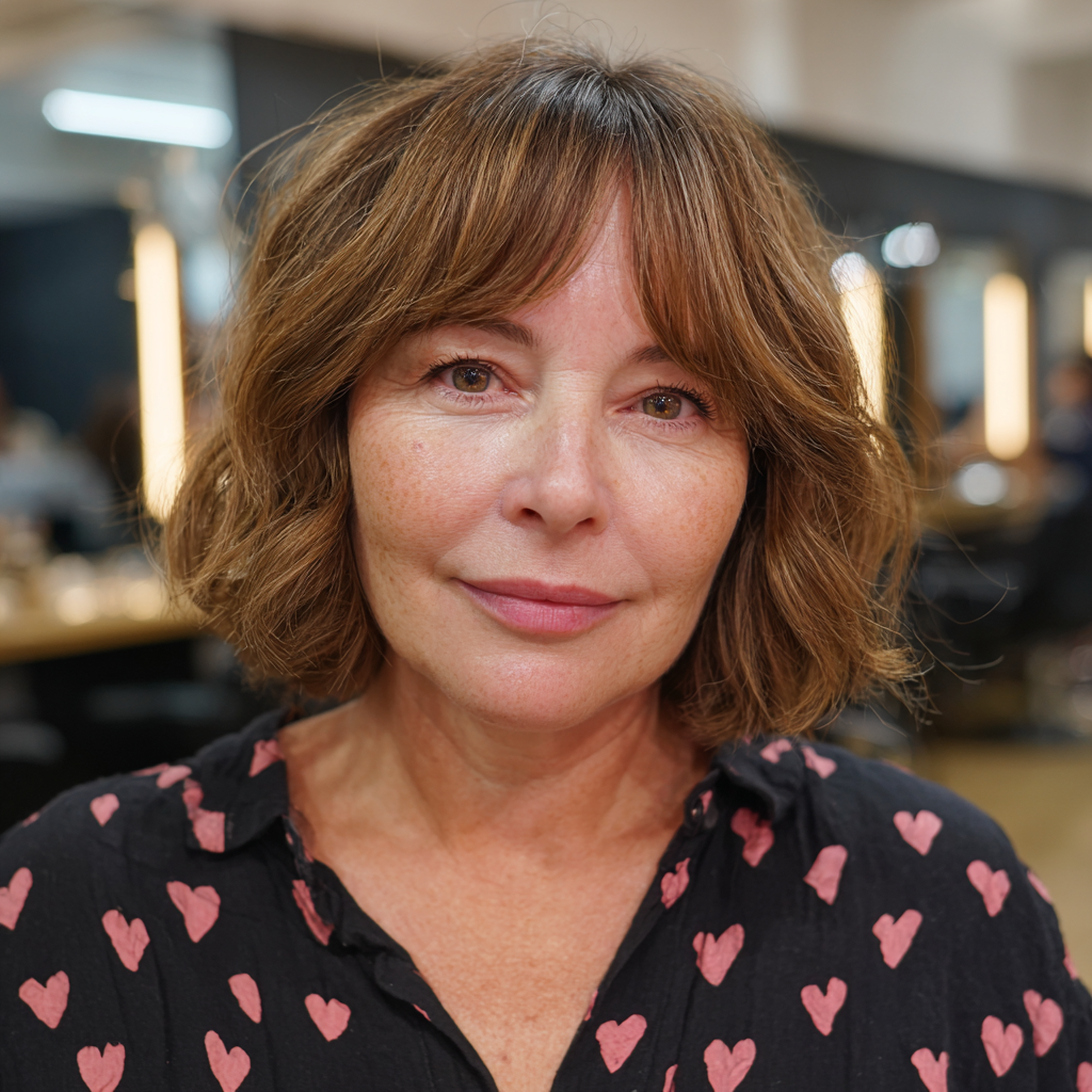 Textured Layered Bob with Soft Curtain Bangs