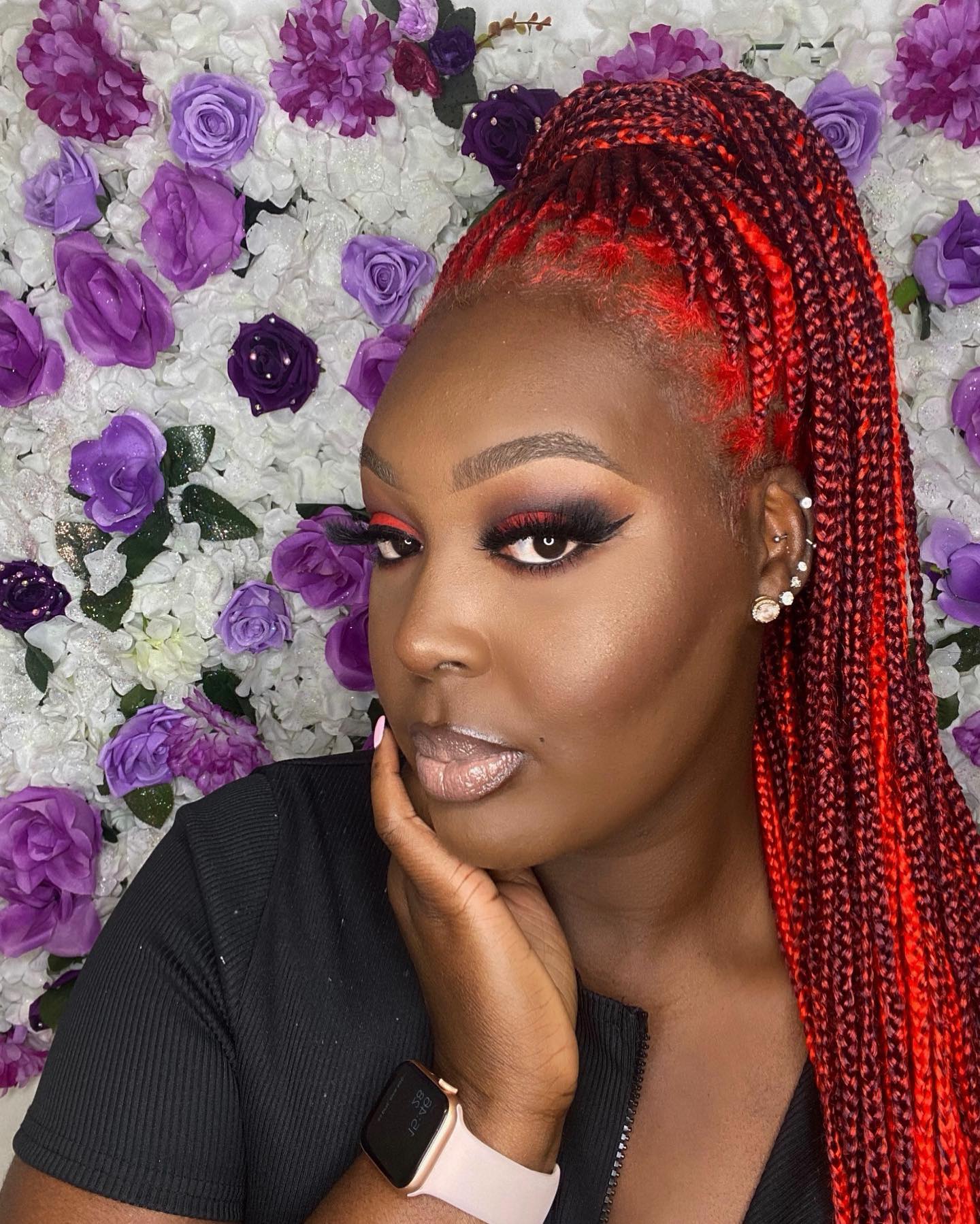 Attention-Grabbing Long Red Box Braids with Sleek Finish