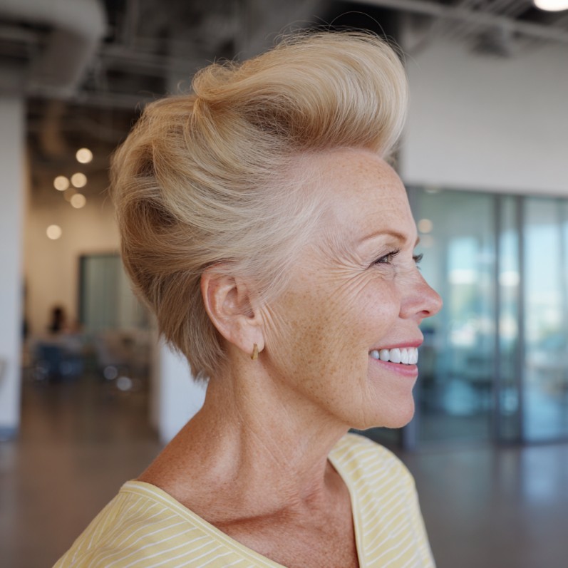 Chic Voluminous Pompadour with Soft Textured Layers