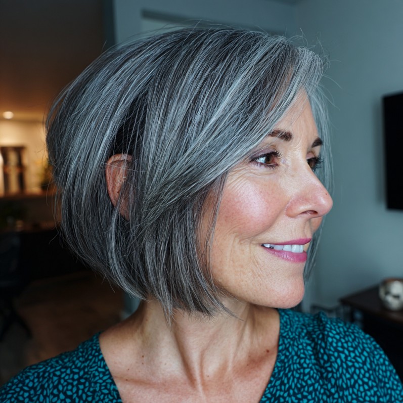 Elegant Silver Stacked Bob with Soft Layers