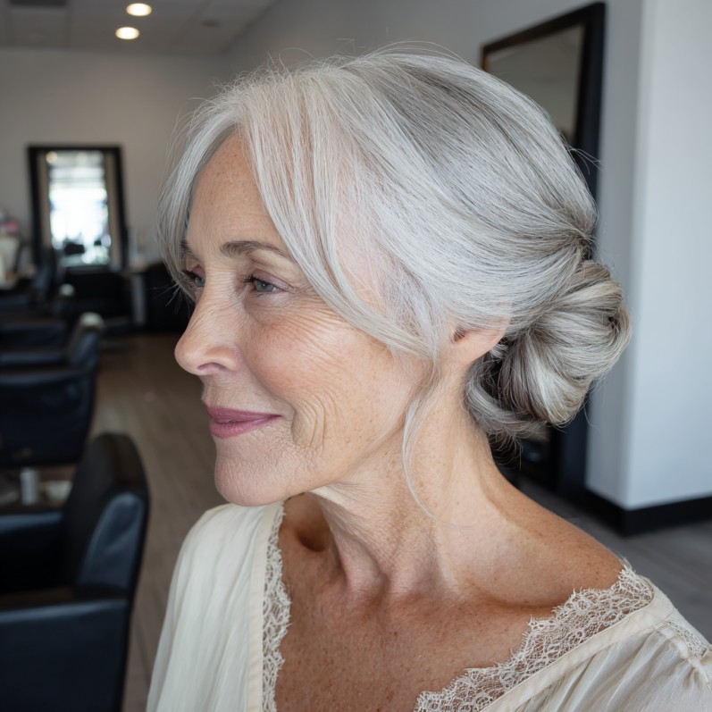 Elegant Silver Twist with Soft Face-Framing Layers