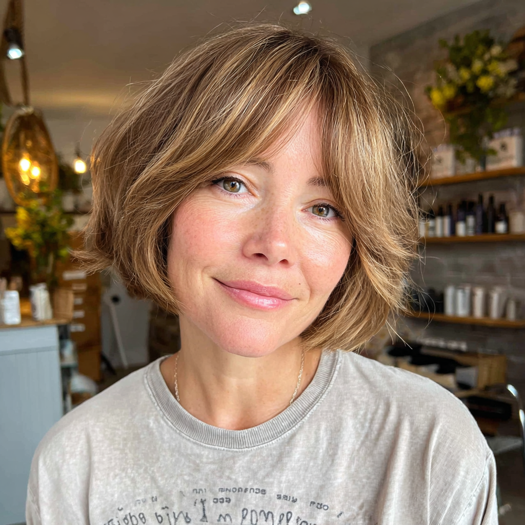 Soft Layered Bob with Wispy Curtain Bangs