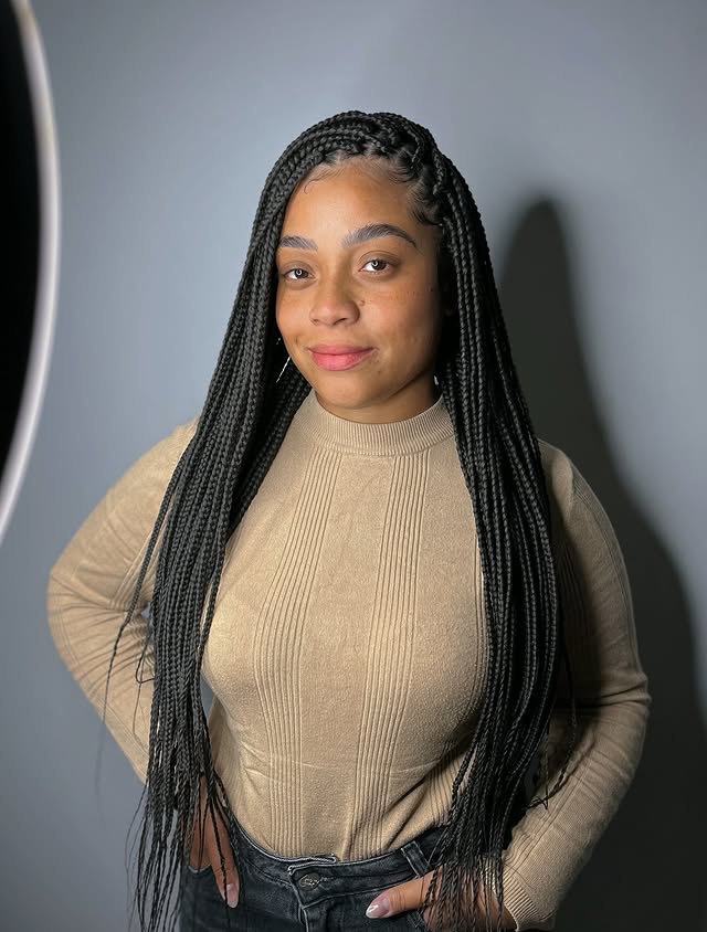 Stunning Long Box Braids with Intricate Twists