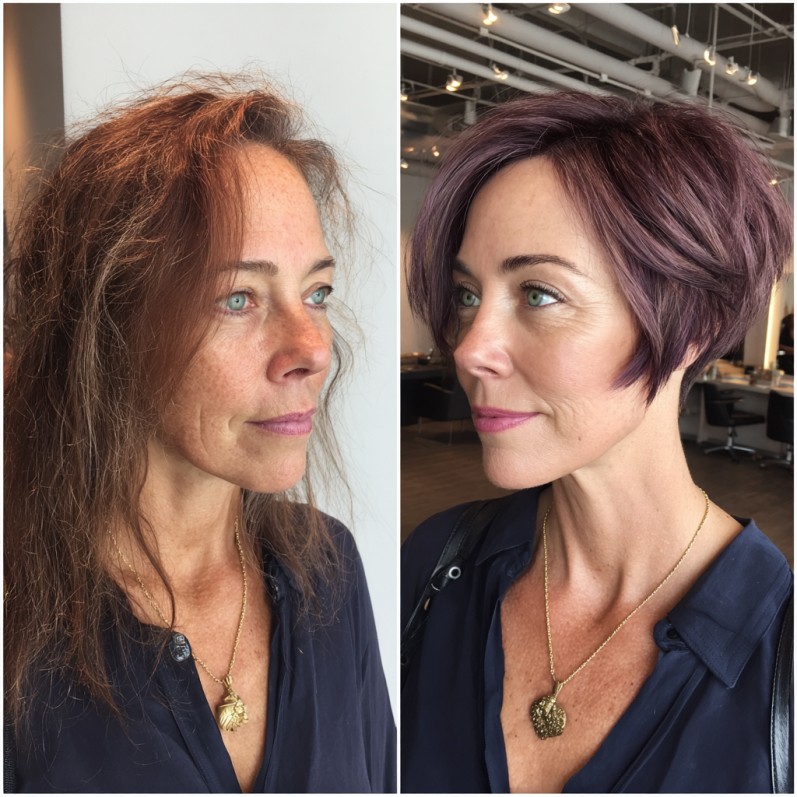Stylish Short Graduated Bob with Subtle Plum Tones