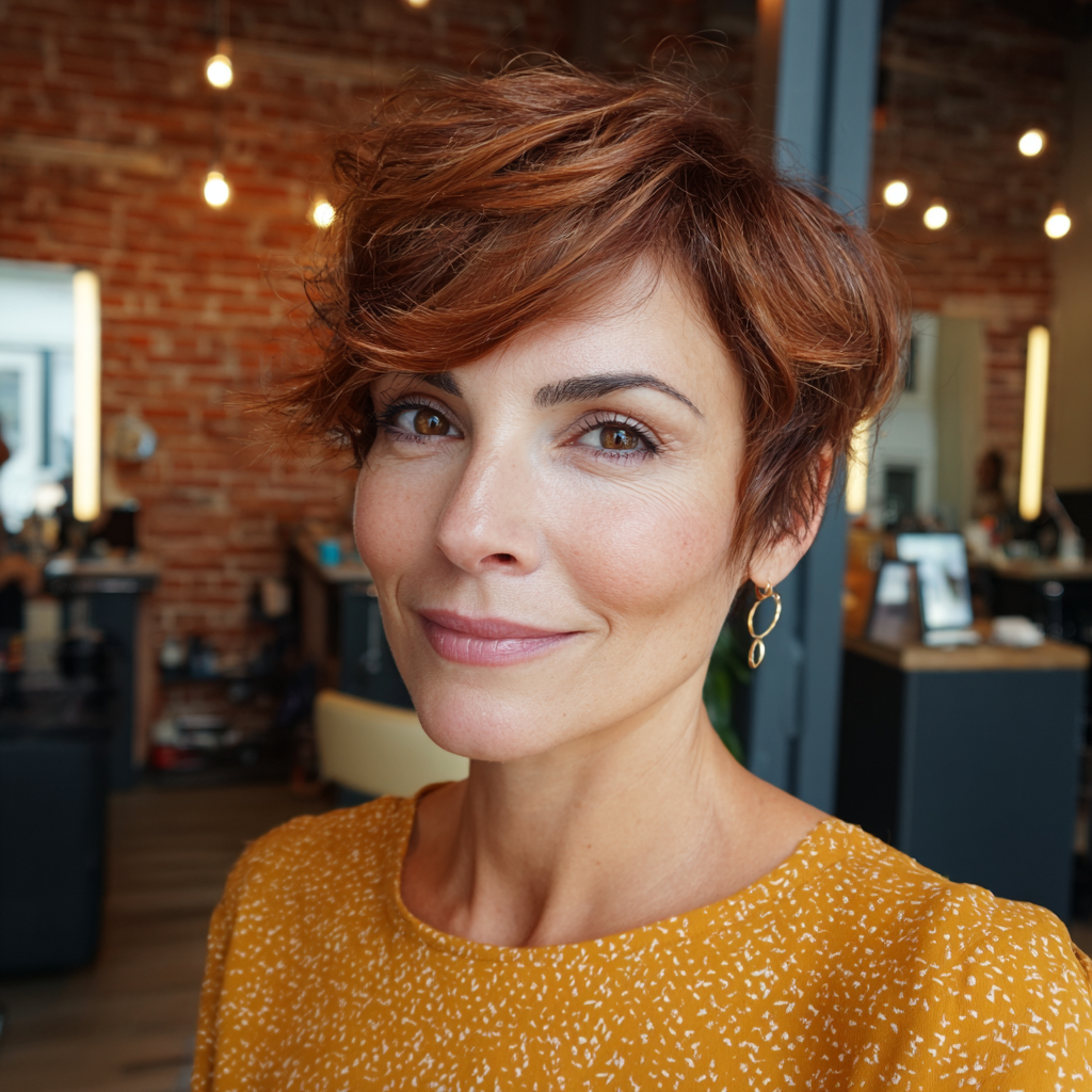 Stylish Textured Pixie Cut with Bold Copper Highlights