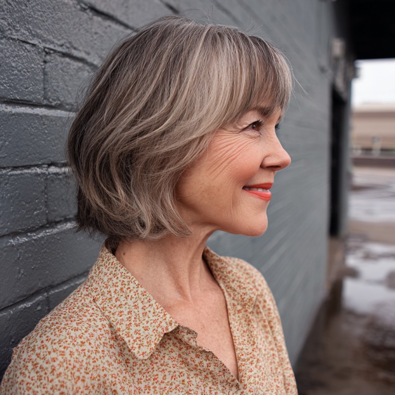 Textured Gray Bob with Soft Bangs