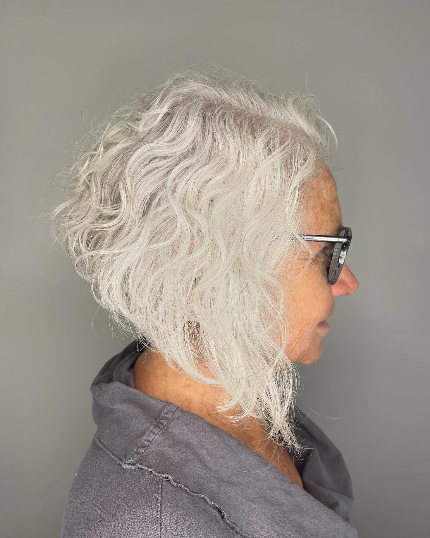 Textured Silver Beachy Bob with Soft Waves