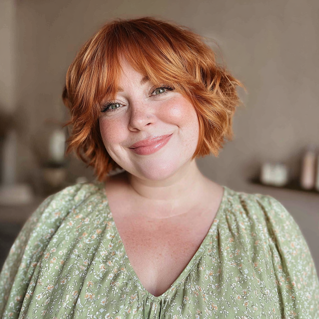 Vibrant Curly Layered Bob with Soft Curtain Bangs