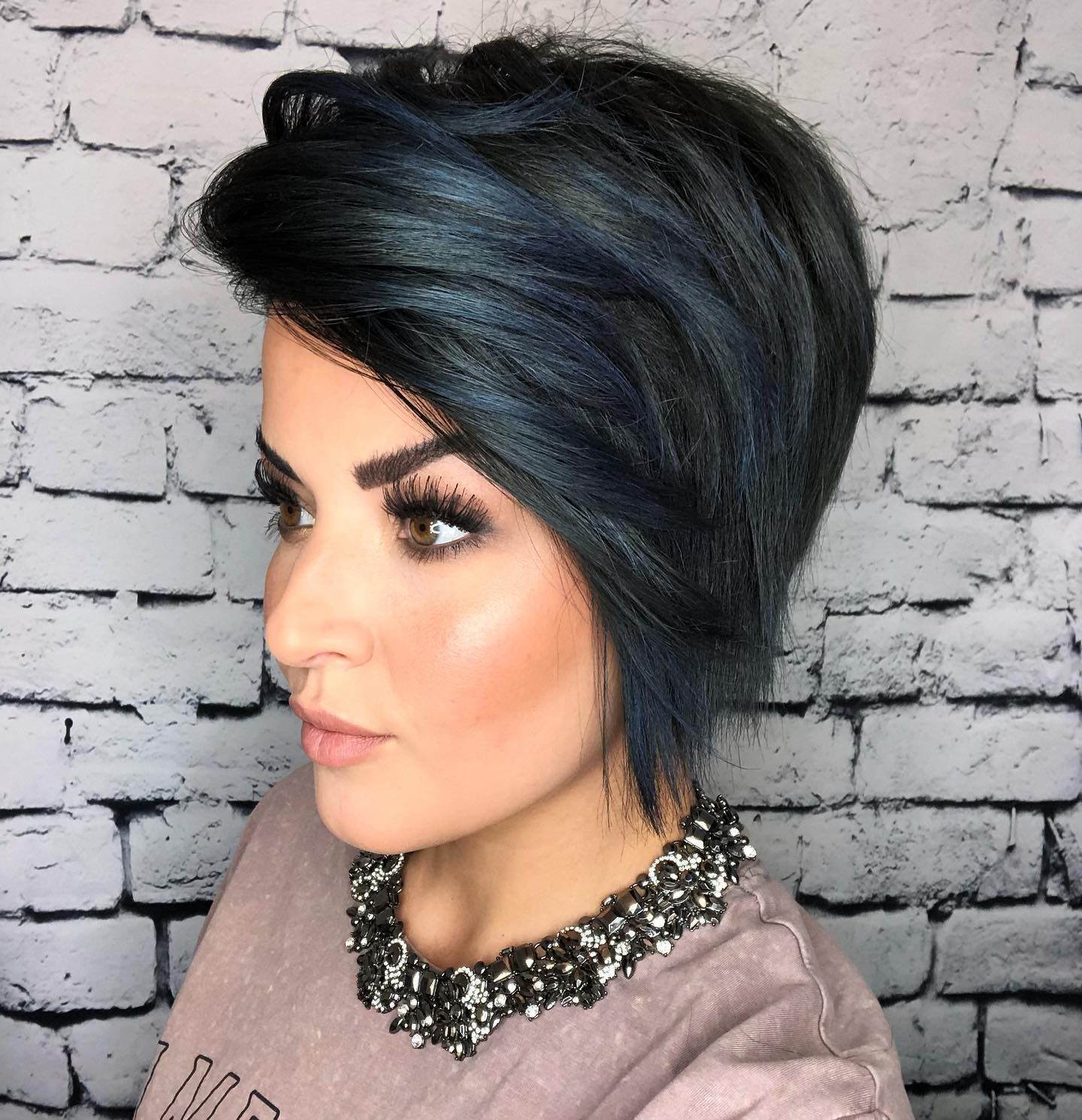 Bold Dark Blue Textured Pixie Cut with Volume