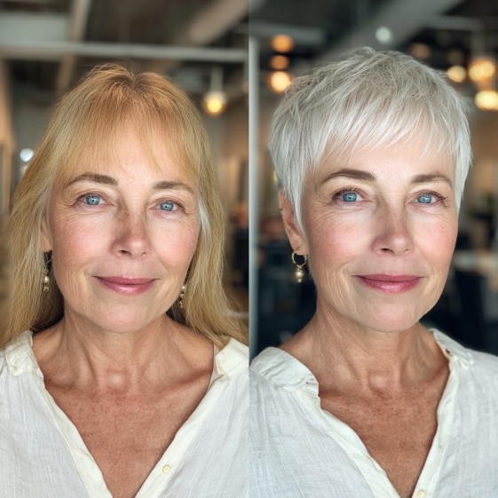 chic short silver pixie cut with subtle layers