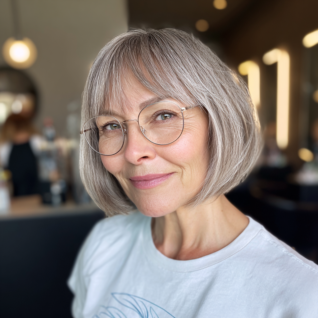 Chic Soft Silver Bob with Wispy Bangs