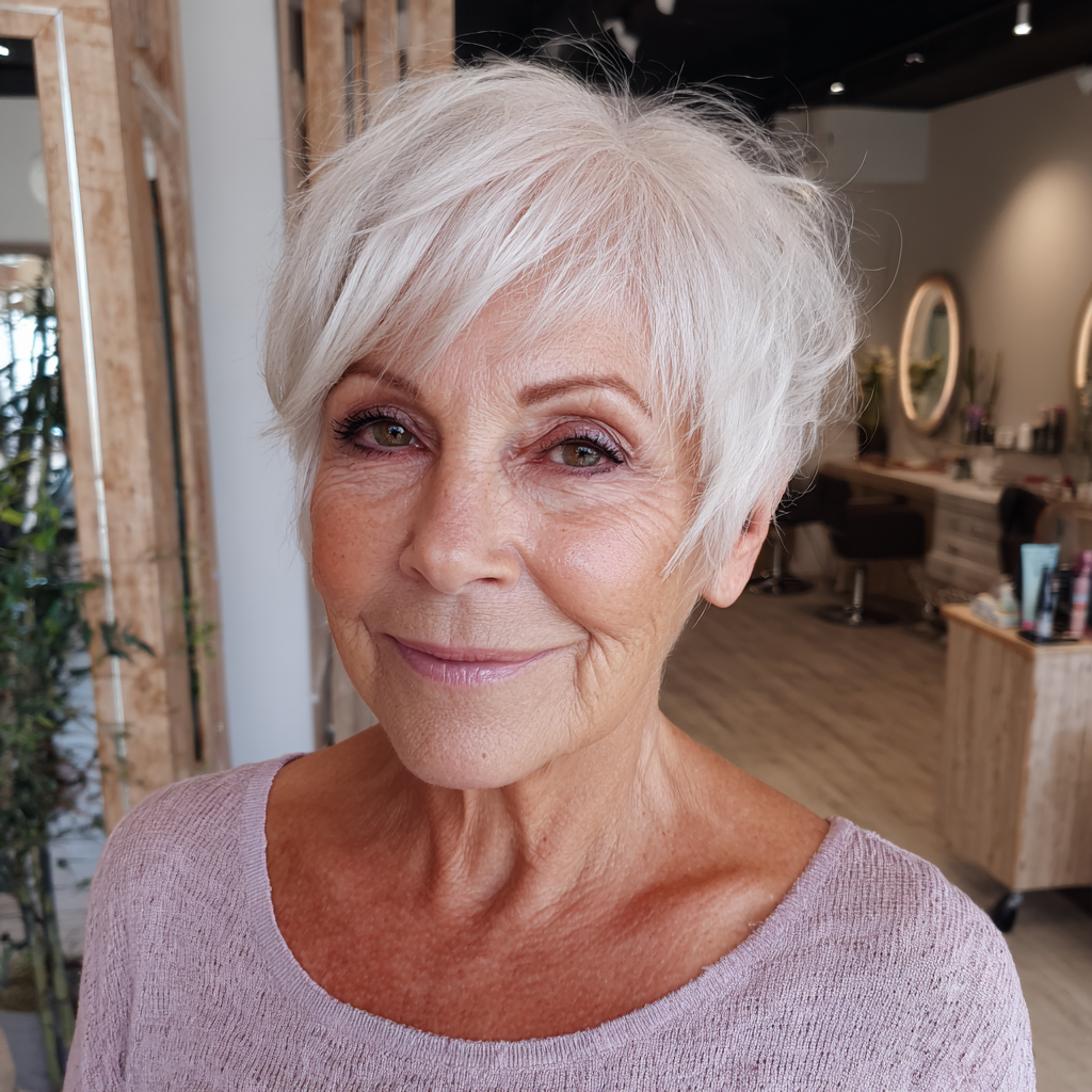 chic textured pixie cut with subtle bangs
